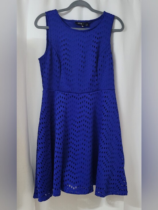 Apt. 9 Dresses & Skirts - Apt. 9 Royal Blue Perforated Geometric Laser-Cut Fit & Flare Skater Dress